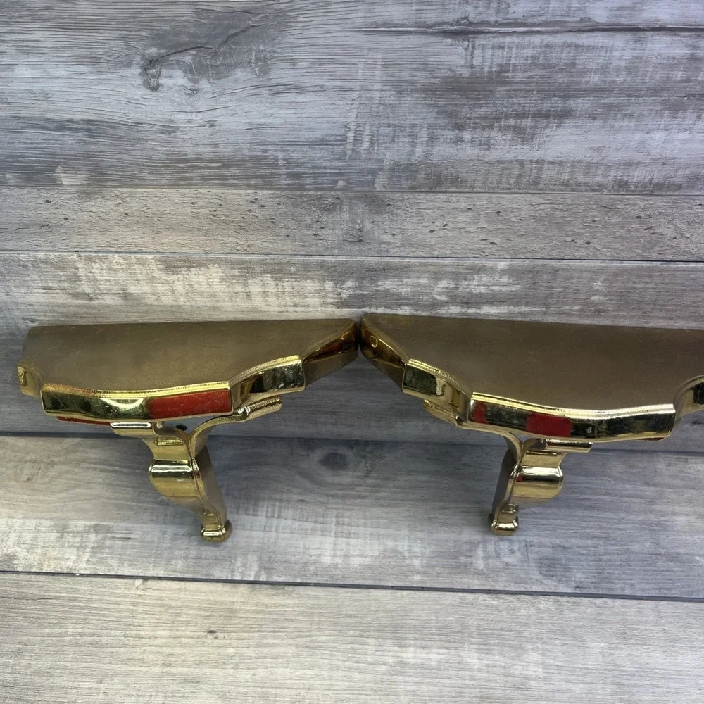 Burwood Gold Tone Small Wall Shelves 3259  Set Vintage Hollywood Regency